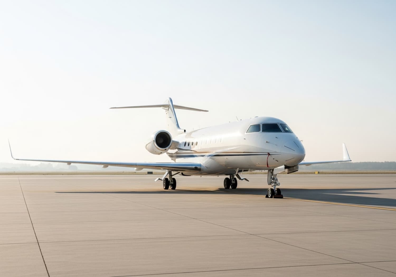 A business jet on a clean ramp in soft morning light